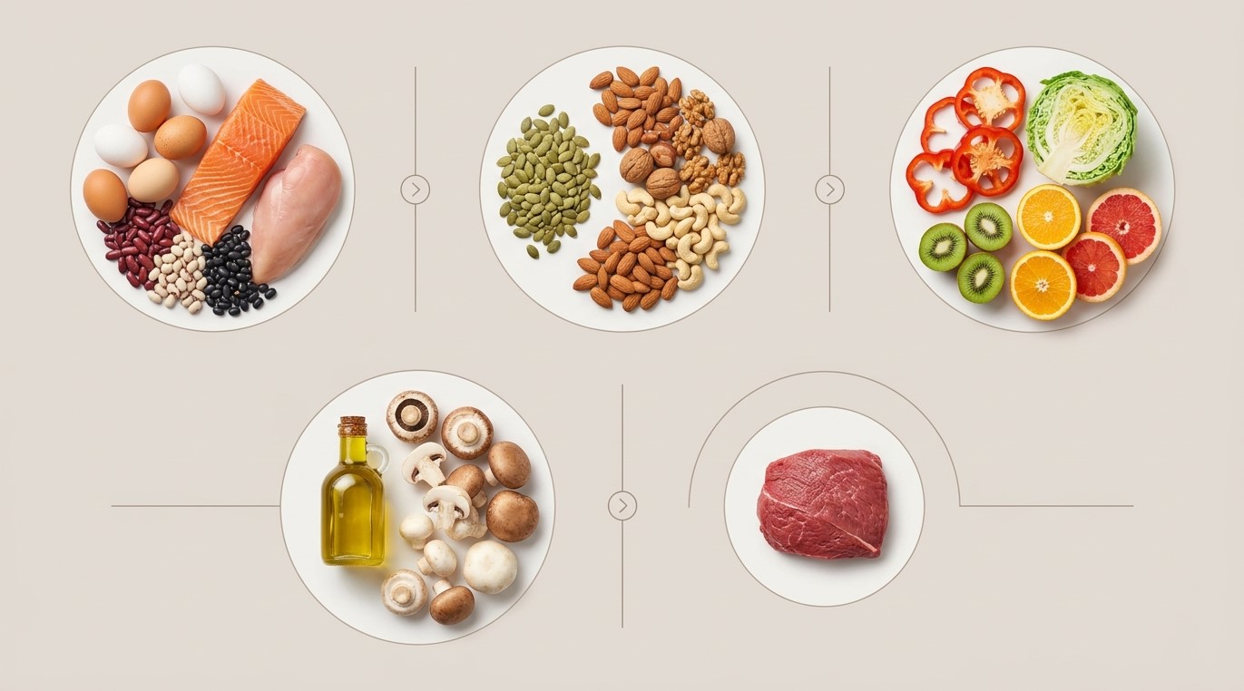 Infografik sa namirnicama koje obezbeđuju proteine, cink, vitamin D, vitamin C i gvožđe za podršku imunitetu